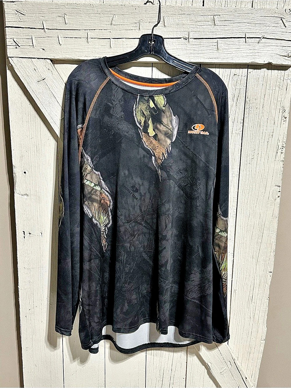 Mossy Oak Camo Long Sleeve Performance Shirt Black & Orange XL